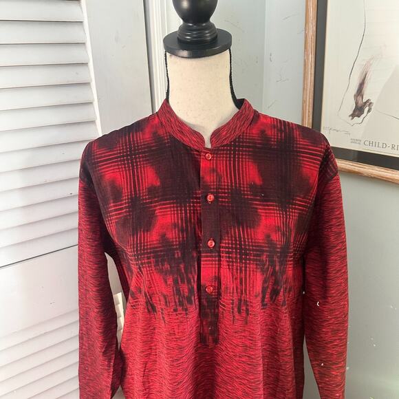 AD LIB Dress Womens 46 Red Shirt Dress Shift Abstract Midi Lagenlook US 14 - Picture 3 of 13